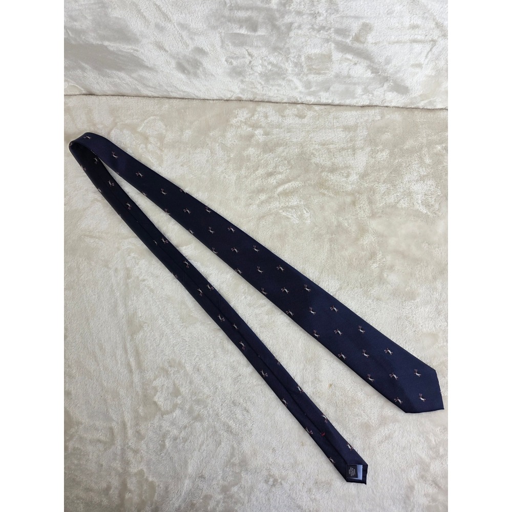 Tommy Hilfiger Mens Navy Blue Silk Penguin Novelty Print Necktie Holiday Winter